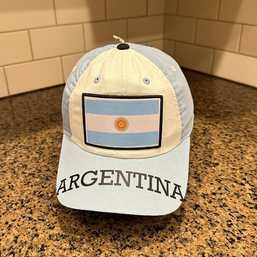 Argentina Flag Baseball GEN 2 Cap Adjustable One Size Light Blue Cream New